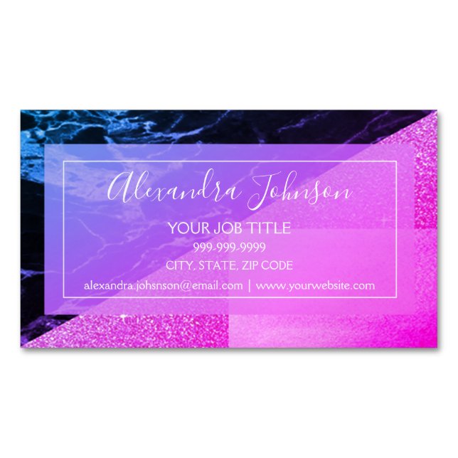 Cartão De Visitas Magnético Geométrico Moderno, Rosa e Preto (Frente)