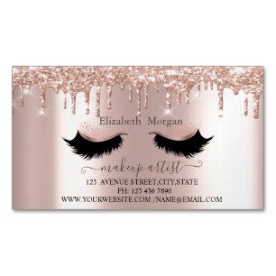 Cartão De Visitas Magnético Glitter Elegante Dica Lashes Faux, Artista Makeup
