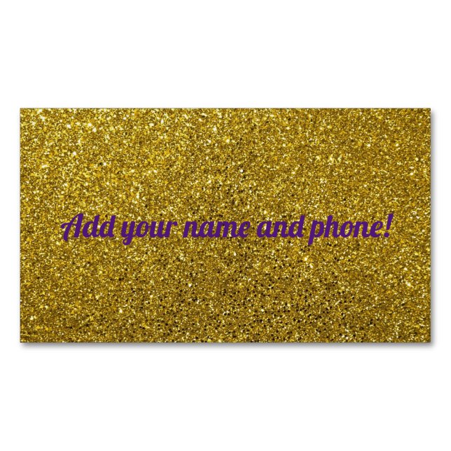 Cartão De Visitas Magnético Glitter espumante de ouro personalizado (Frente)