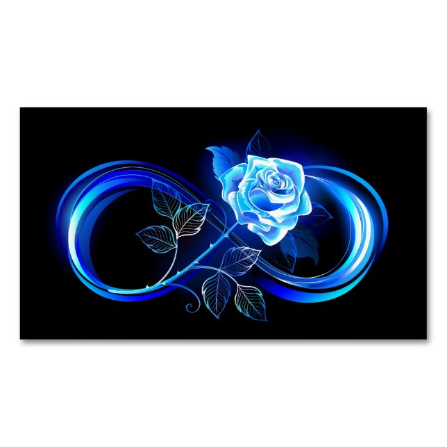 Cartão De Visitas Magnético Glowing infinity with blue rose (Frente)