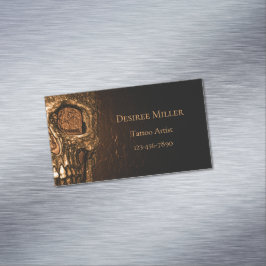 Cartão De Visitas Magnético Gótica Cara de Caveira Brilhando Dourado Compro de