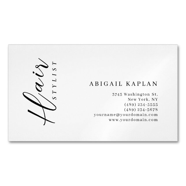 Cartão De Visitas Magnético Hair Stylist Modern Minimalist Elegant Plain (Frente)