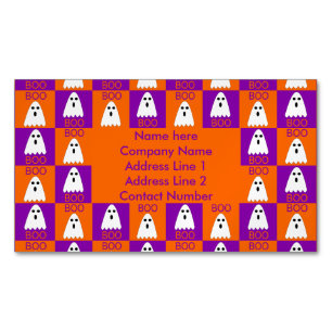 Cartão De Visitas Magnético Halloween Boo Ghost Purple e Orange Squares