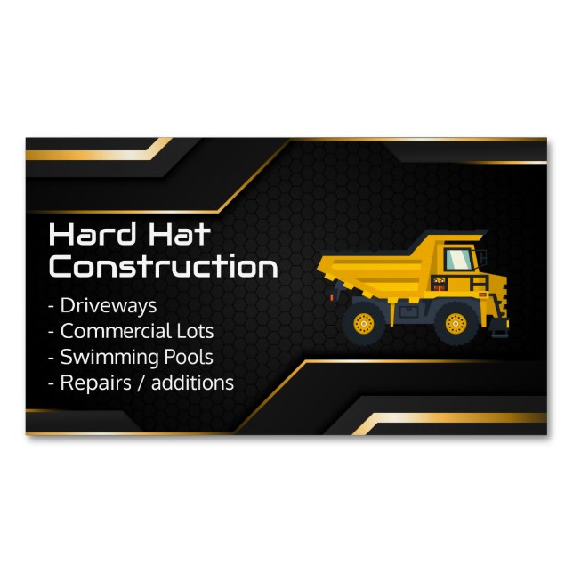 Cartão De Visitas Magnético Hard Hat Construction | Work Dump Truck (Frente)