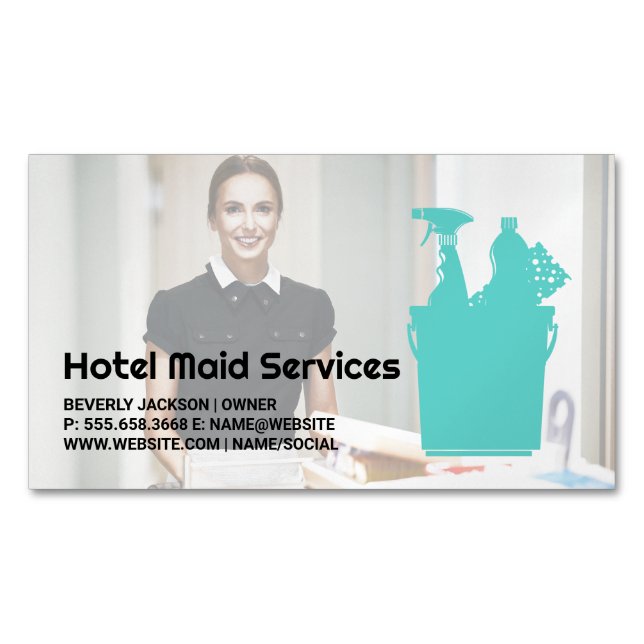 Cartão De Visitas Magnético Hotel Cleaner | Serviços Maid (Frente)