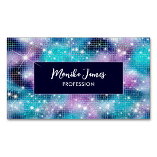Cartão De Visitas Magnético Ícone Iridescente Lilac Azul Faux Glitter Monogram