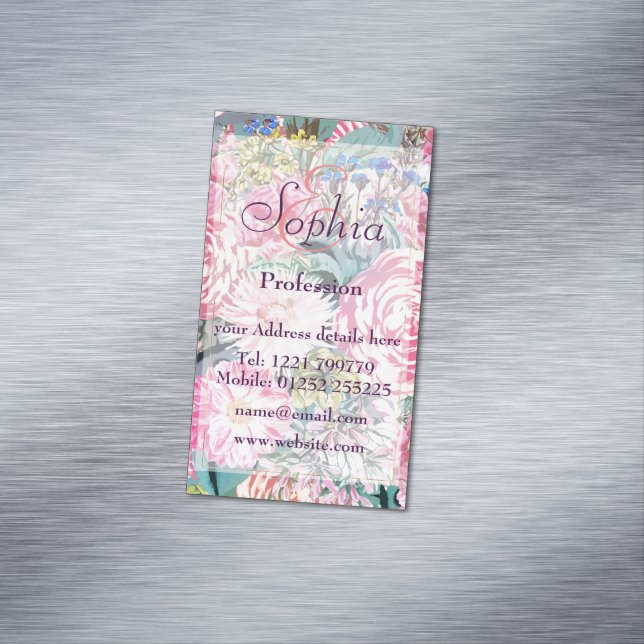 Cartão De Visitas Magnético Ilustração floral de safena (Posição Original)