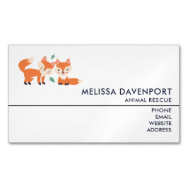 Cartão De Visitas Magnético Ilustração Gráfica De Raposas Laranja Cuta