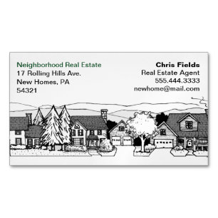 Cartão De Visitas Magnético Ilustração Simples Preta e Branca de Casas