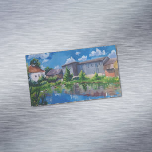 Cartão De Visitas Magnético Ímã de Pintura do Lago da Paisagem Rural