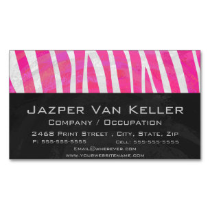 Cartão De Visitas Magnético Impressão branco e rosa-quente zebra