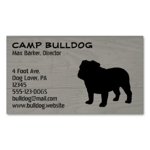 Cartão De Visitas Magnético Inglês Bulldog Silhouette Faux Wood Grain