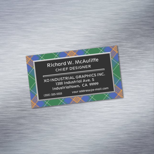 Cartão De Visitas Magnético Irlandês acento Clan MacAuliffe McAuliffe Tartan (Posição Original)