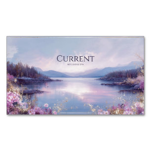 Cartão De Visitas Magnético Lago Sereno Floral Rosa Brilho Dourado