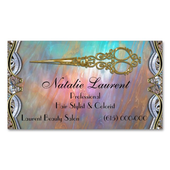 Cartão De Visitas Magnético Lâmina Chic de Tesoura Profissional Elegante (Frente)