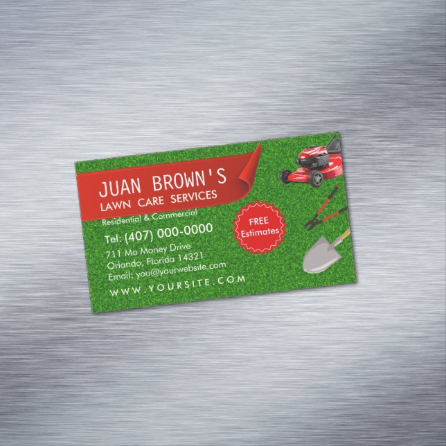 Cartão De Visitas Magnético Landscaping Services | Lawn Care & Garden Design (Posição Original)
