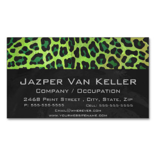 Cartão De Visitas Magnético Leopardo Negro e Impressão Verde