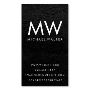 Cartão De Visitas Magnético Letra Minúscula Monograma Faux Leather