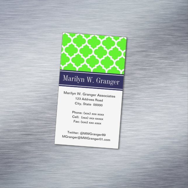 Cartão De Visitas Magnético Limão Branco marroquino nº 5 Marinho azul nome mon (Posição Original)