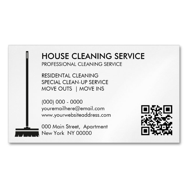 Cartão De Visitas Magnético Limpa Tudo Broom Código Qr Simples (Frente)