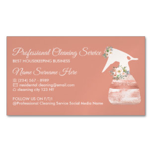 Cartão De Visitas Magnético Limpeza de Flores com Spray Terracotta Maid