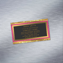 Cartão De Visitas Magnético Linhagem Rosa Rosa Dourada Moderna