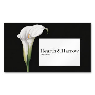 Cartão De Visitas Magnético Lírio Elegante Branco Cala Floral Preto