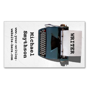 Cartão De Visitas Magnético Livro Branco sobre a autora retrô Typewriter