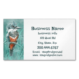 Cartão De Visitas Magnético Logotipo comercial do Kingfisl com Cores Aquáticas