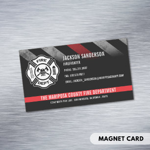 Cartão De Visitas Magnético Logotipo da Linha Vermelha dos Bombeiros Funcionár