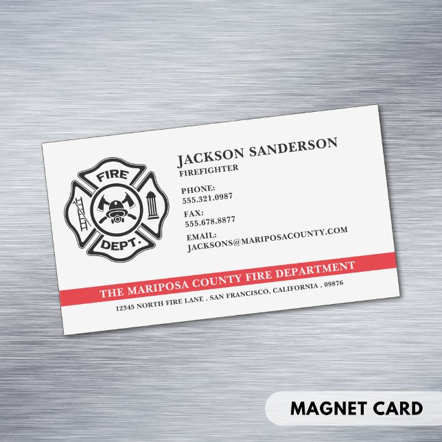 Cartão De Visitas Magnético Logotipo de Bombeiro Personalizável do Departament (Customizable Fire Department Firefighter Logo Business Card Magnet)