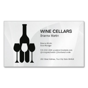 Cartão De Visitas Magnético Logotipo de Degustação de Vinho   Garrafa   Copos