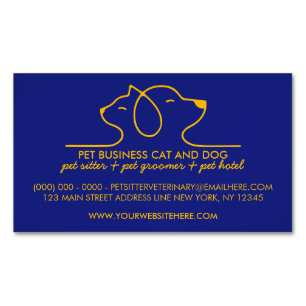 Cartão De Visitas Magnético Logotipo de Linha Simples de Cachorro Gato Azul Ma