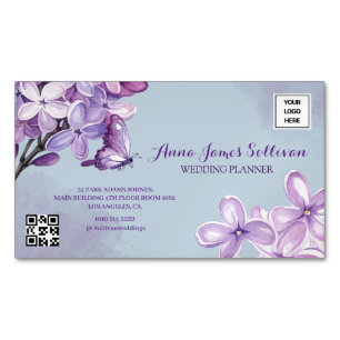 Cartão De Visitas Magnético Logotipo de planejador de casamento aquarela roxa