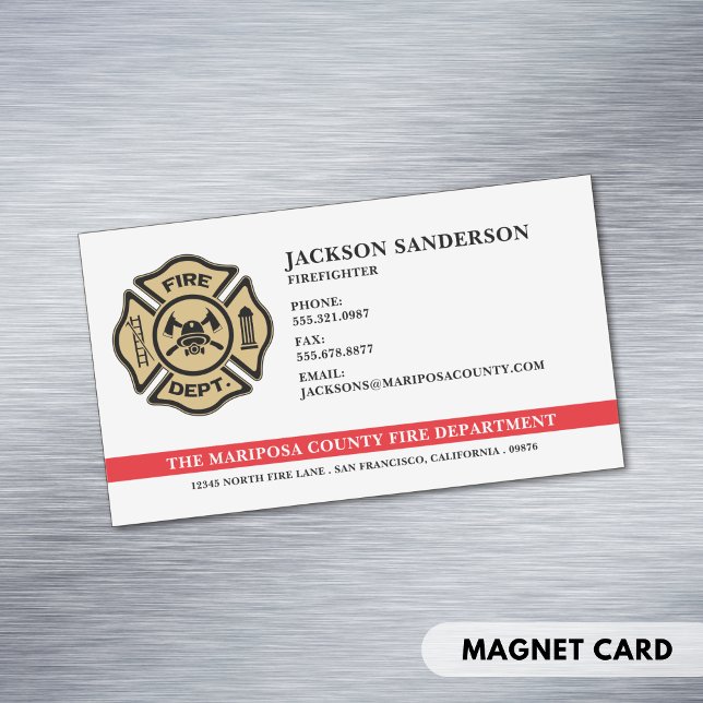 Cartão De Visitas Magnético Logotipo do Bombeiro Personalizado (Personalized Fire Department Firefighter Logo Business Card Magnet)