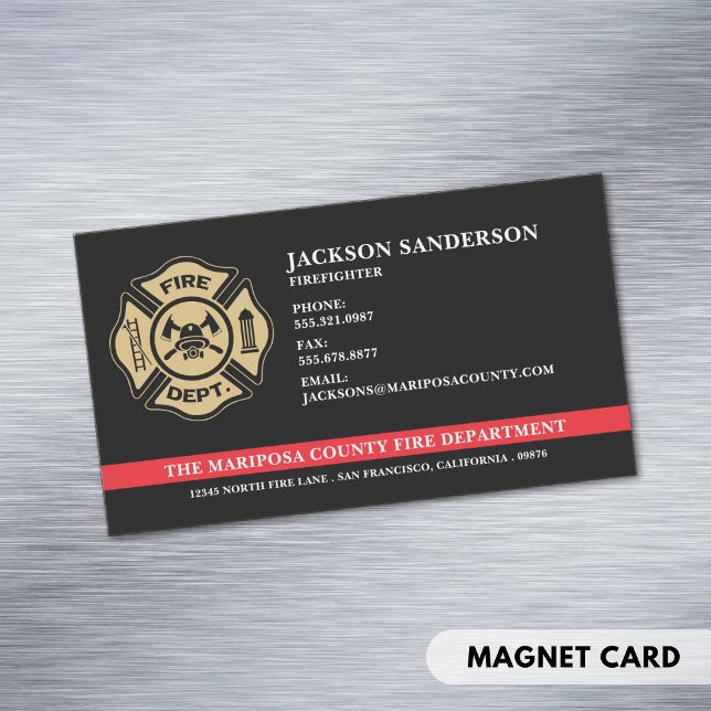 Cartão De Visitas Magnético Logotipo do Bombeiro Personalizado (Custom Firefighter Fire Department Fireman Logo Business Card Magnet)