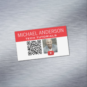 Cartão De Visitas Magnético Logotipo e Código QR do Canal do YouTube YouTube