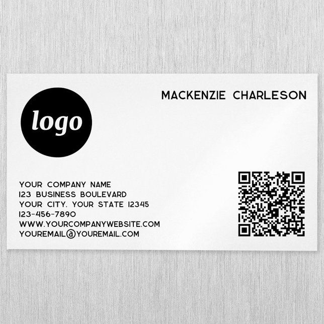 Cartão De Visitas Magnético Logotipo simples e código QR (Logo with QR code and custom text magnet business card)