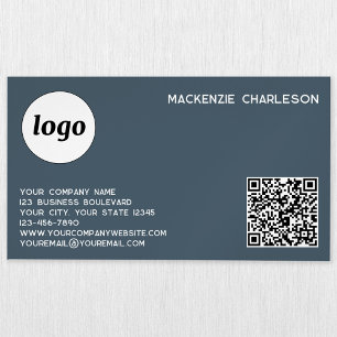 Cartão De Visitas Magnético Logotipo Simples e Código QR Cinza Carvão