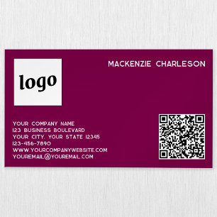Cartão De Visitas Magnético Logotipo Simples e Código QR Magenta Rosa