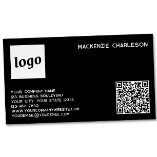 Cartão De Visitas Magnético Logotipo Simples e Código QR Preto