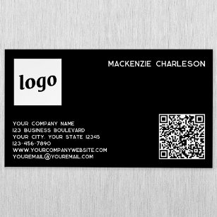 Cartão De Visitas Magnético Logotipo simples e código QR preto