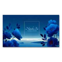Cartão De Visitas Magnético Luminous Blue Floral Seascape Monochromatic