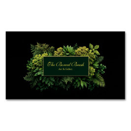 Cartão De Visitas Magnético Lush Greenery Black Gold Frame Botanical