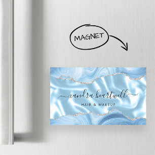 Cartão De Visitas Magnético Luxo Dourado com Brilho de Ágata Azul Pastel
