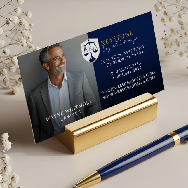 Cartão De Visitas Magnético Luxury Navy Gold Law Firm Lawyer Photo Monogram (Luxury Navy Gold Law Firm Lawyer Photo Monogram Business Card Magnet)