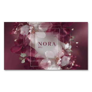 Cartão De Visitas Magnético Magenta Botânica Floral Abstrato Moldura Branca