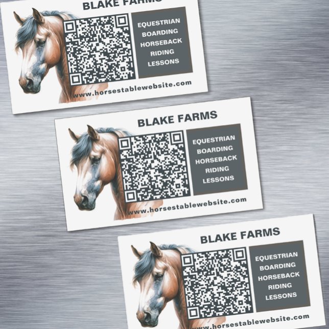 Cartão De Visitas Magnético Magneta de Cartão de visita de cavalos com código  (Horse Business Magnet Cards with QR Code)