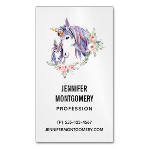 Cartão De Visitas Magnético Magnética Unicorn Mãe e Bebê Watercolor