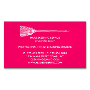 Cartão De Visitas Magnético Maid Clearing Housekeeper neon rosa